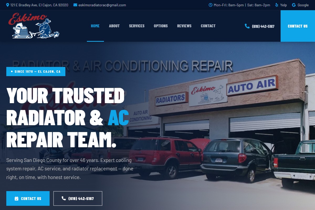 Eskimo Radiator & Air Conditioning Repair Website